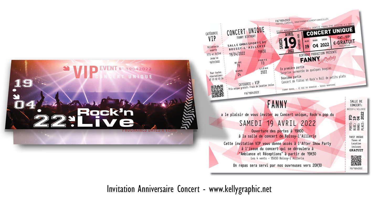 Carte anniversaire musique concert rock Invitation, carte cartons anniversaire Ado Adultes Enfants musique concert rock