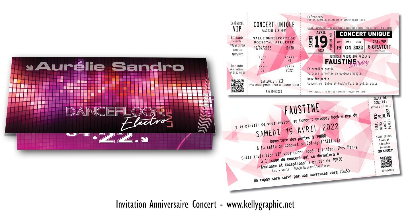 Carte anniversaire concert dancefloor electro Invitation, carte cartons anniversaire Ado Adultes Enfants concert dancefloor electro
