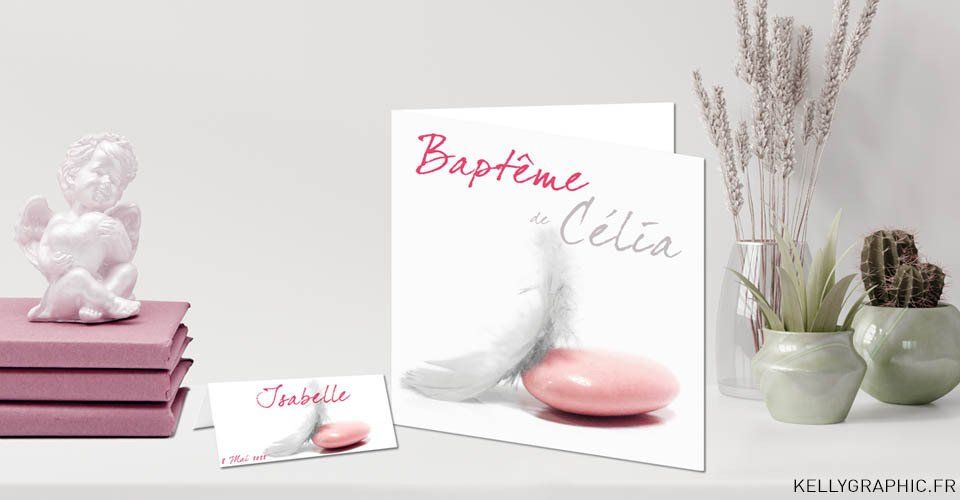 Faire-part religieux baptême plume Faire-part religieux baptême plume