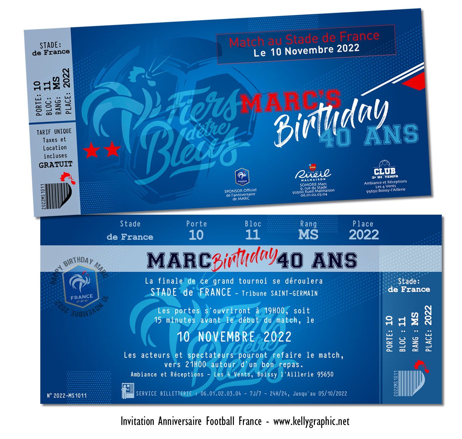 carte anniversaire foot les bleus Invitation, carte cartons anniversaire Ado Adultes Enfants foot les bleus