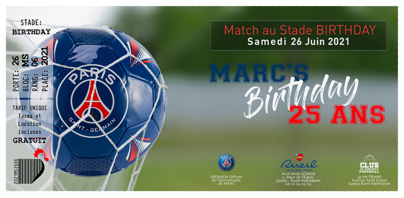 Invitation Carton anniversaire Foot PSG Invitation Carton anniversaire Foot PSG