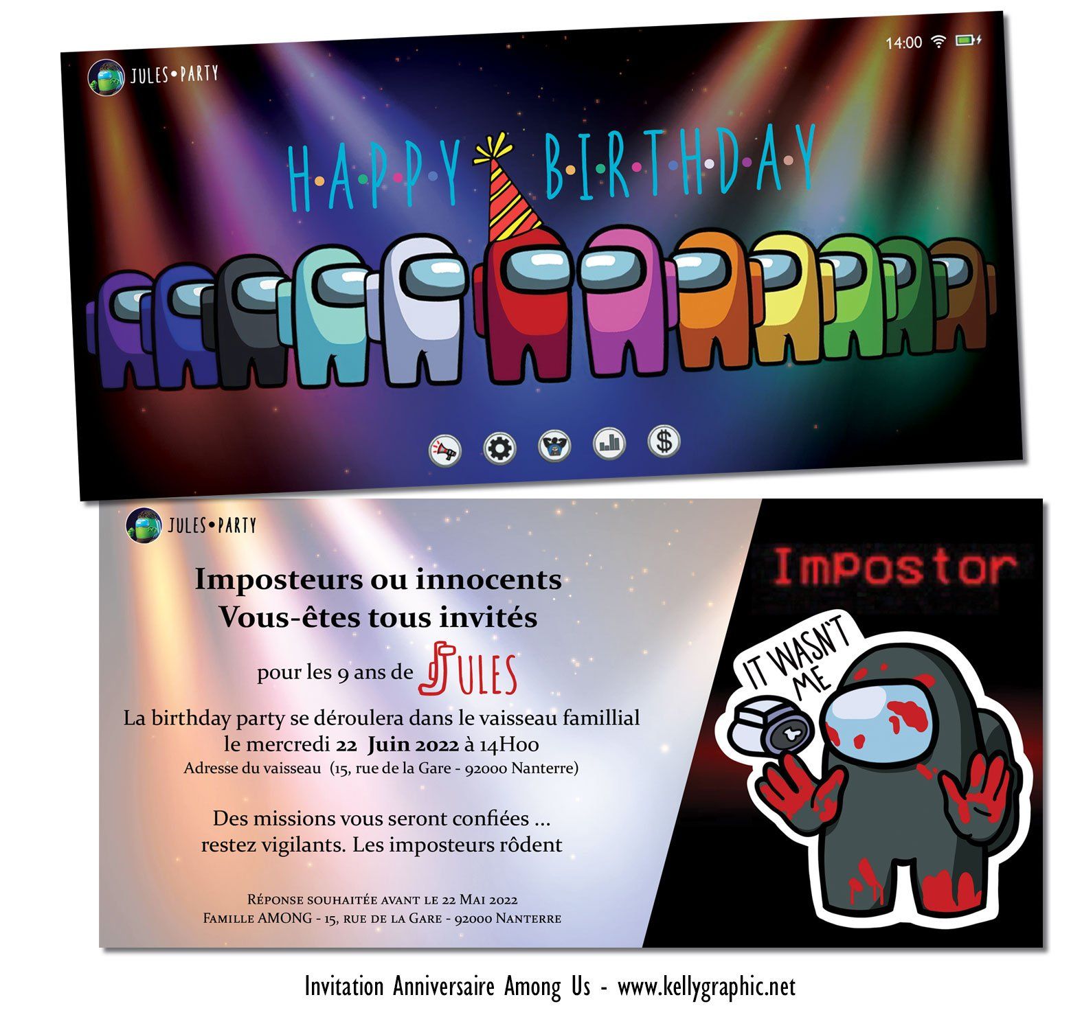 carte anniversaire among us Invitation, carte cartons anniversaire Ado Adultes Enfants Among us
