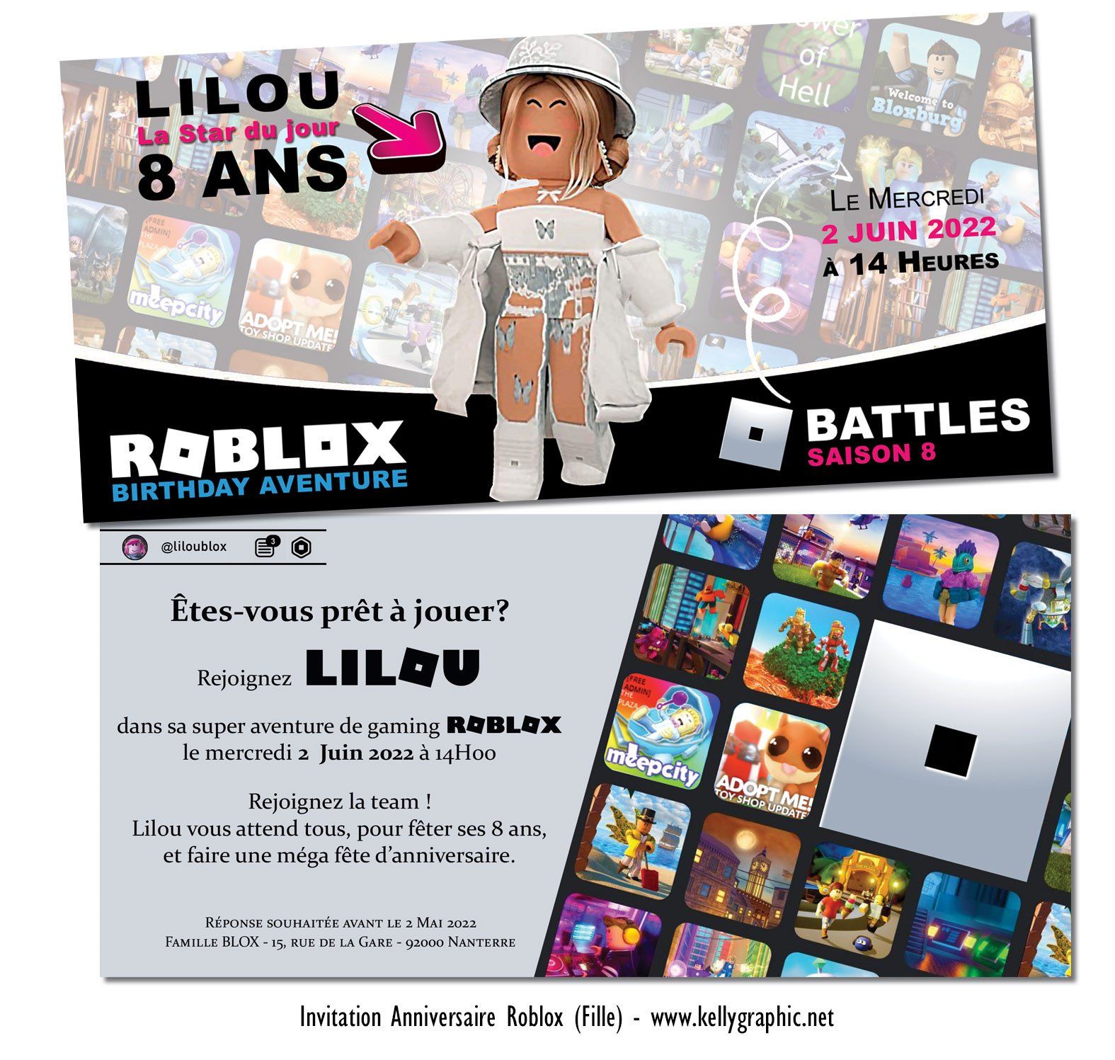 carte anniversaire roblox Invitation, carte cartons anniversaire Ado Adultes Enfants Roblox