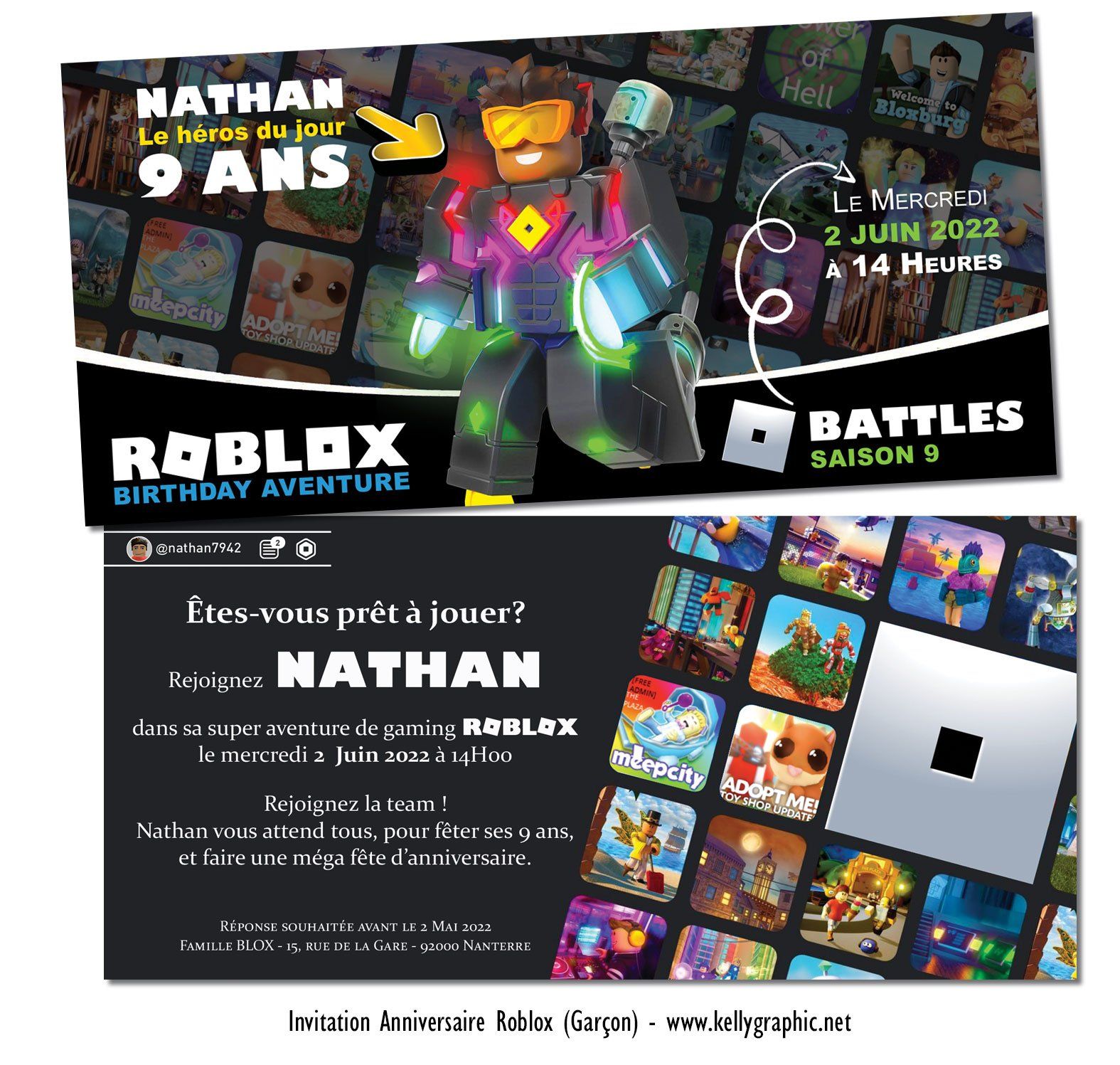 carte anniversaire roblox Invitation, carte cartons anniversaire Ado Adultes Enfants Roblox