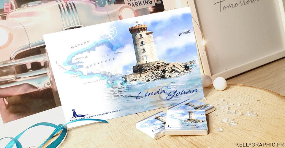 Faire-part mariage Aquarelle phare Bretagne Armor Faire-part mariage Aquarelle phare Bretagne Armor