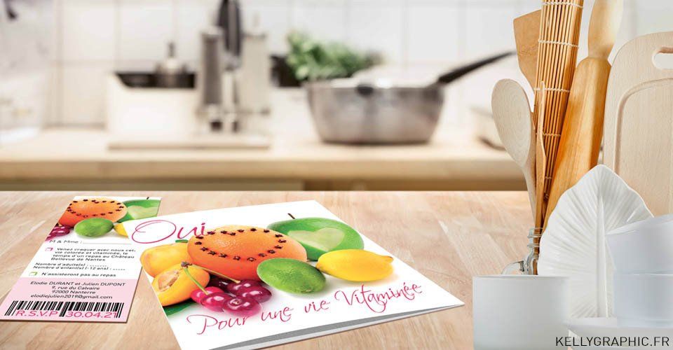 Faire-part mariage vitamine fruits orange coeur Faire-part mariage vitamine fruits citron douceur gourmandise