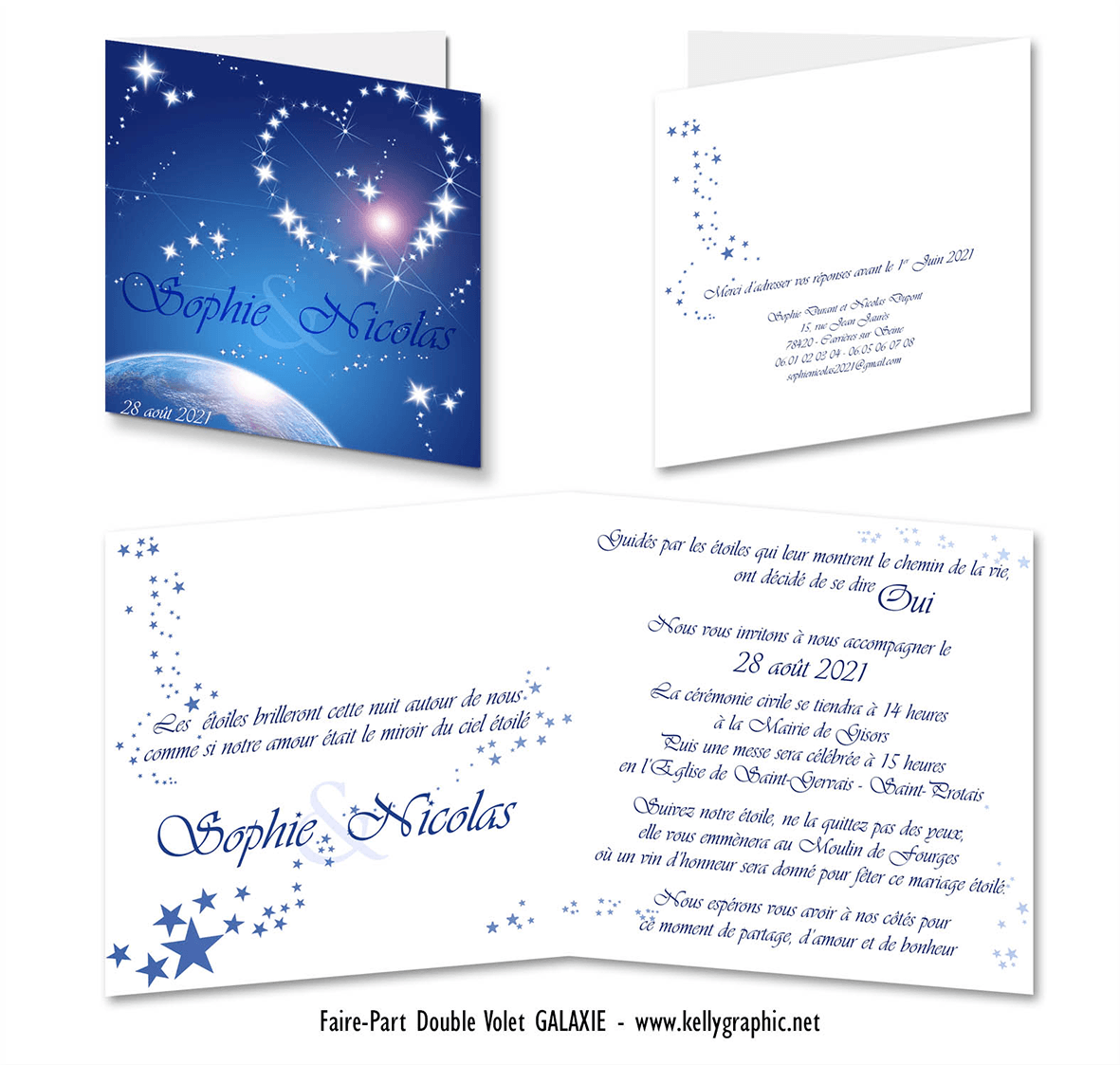 Faire-part mariage étoiles coeur Faire-part mariage étoiles coeur