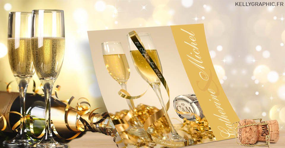 Faire-part mariage Champagne flutes Faire-part mariage Bulles champagne