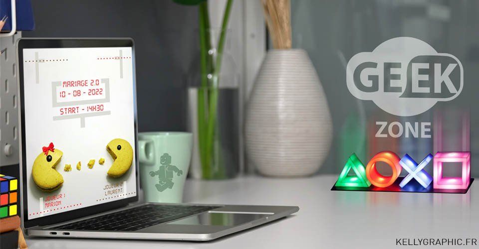 Faire-part mariage geek macaron pacman Faire-part mariage geek macaron pacman
