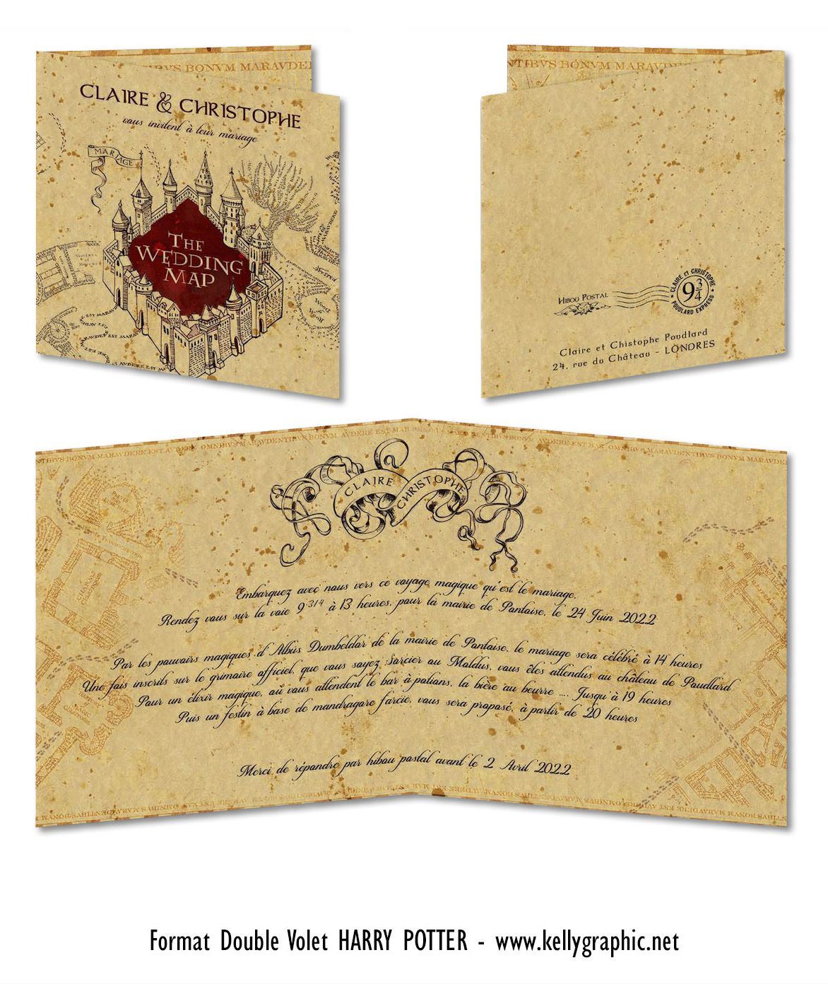 Faire-part de mariage maraudeur Harry Potter Faire-part de mariage Harry Potter