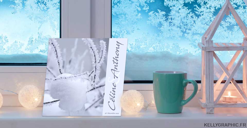 Faire-part mariage coeur de glace flocons hiver Faire-part mariage coeur de glace flocons hiver