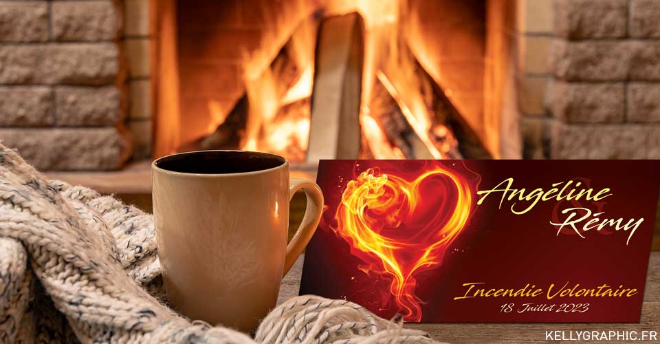 Faire-part mariage flammes feu pompier Faire-part mariage Coeur flammes feu