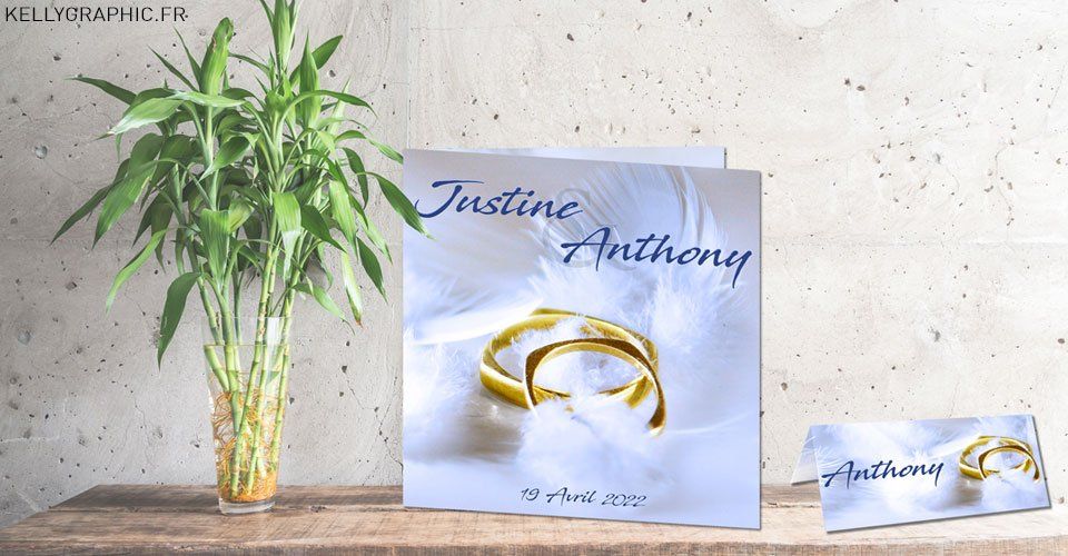Faire-part mariage, enchanteur, duvet, plume, ange, anneaux mariés Faire-part mariage, enchanteur, duvet, plume, ange