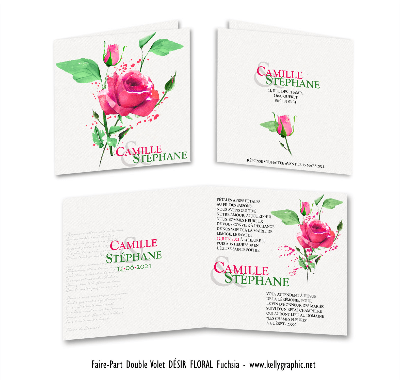 Faire part mariage fleurs : Rose Aquarelle Faire part mariage fleurs : Rose Aquarelle