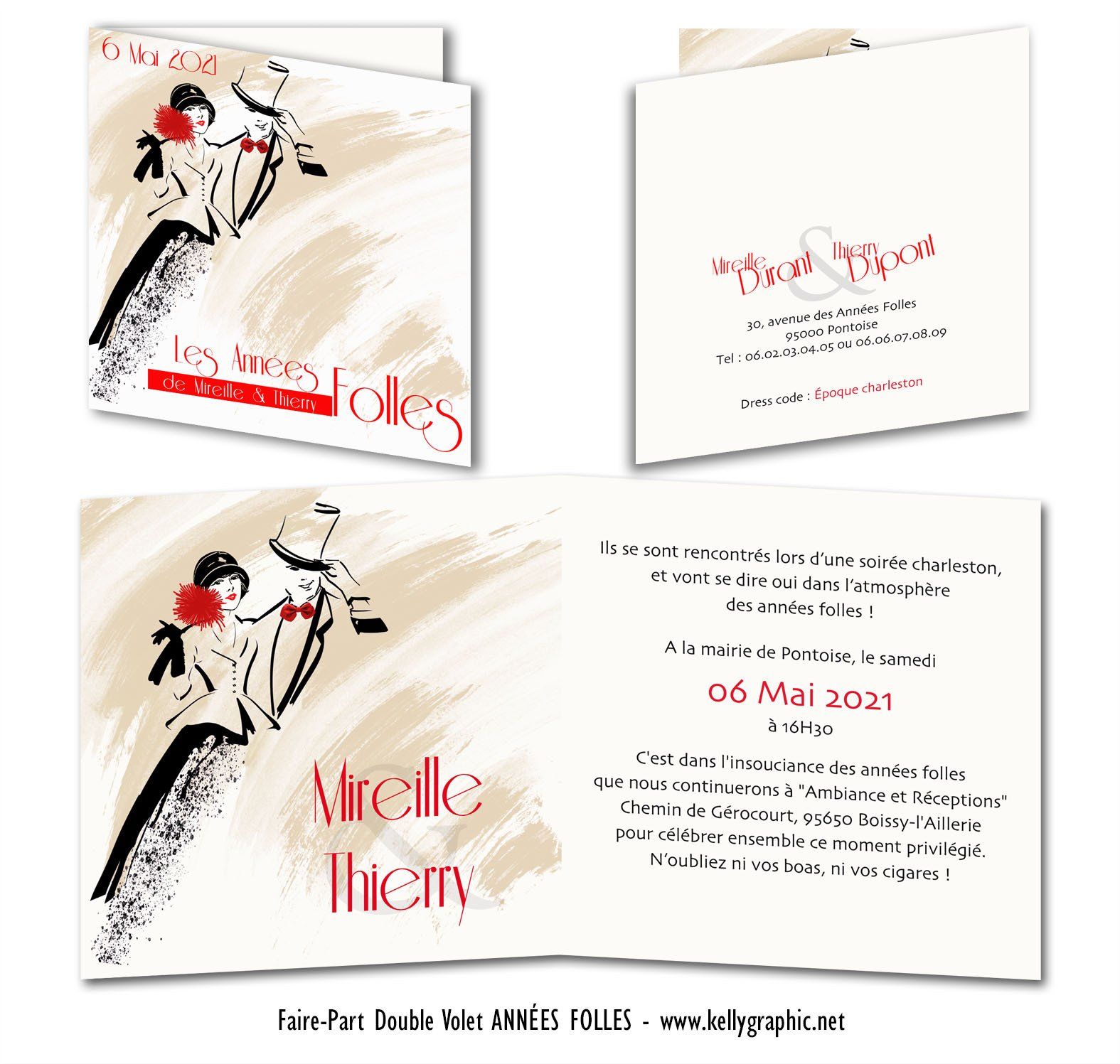 Faire-part Mariage Années Folles Faire-part mariage vintage, rétro, années folles