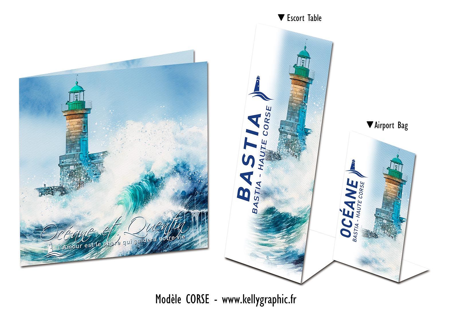 Aquarelle Phares Faire-part Mariage Corse Aquarelle Phares Faire-part Mariage Corse