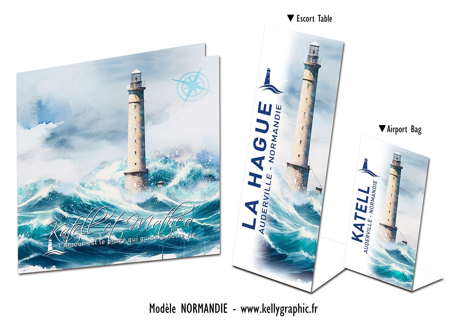 Aquarelle Phares Faire-part Mariage Normandie Aquarelle Phares Faire-part Mariage Normandie