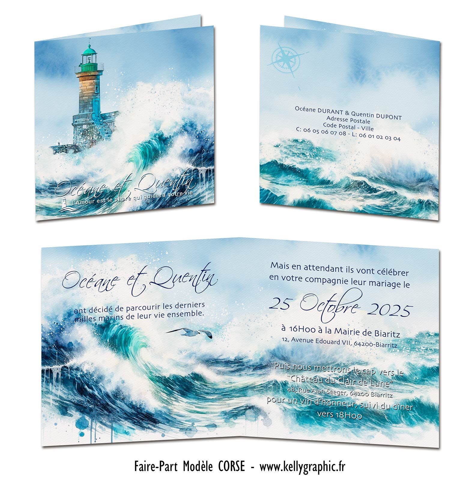 Aquarelle Phares Faire-part Mariage Corse Aquarelle Phares Faire-part Mariage Corse