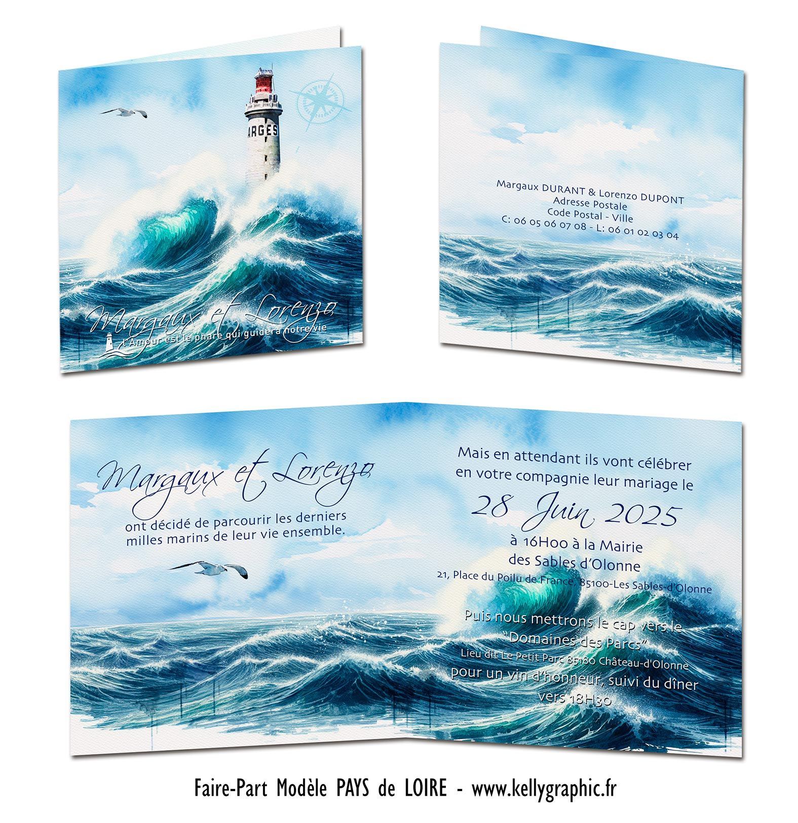 Aquarelle Phares Faire-part Mariage Pays de la Loire Aquarelle Phares Faire-part Mariage Pays de la Loire