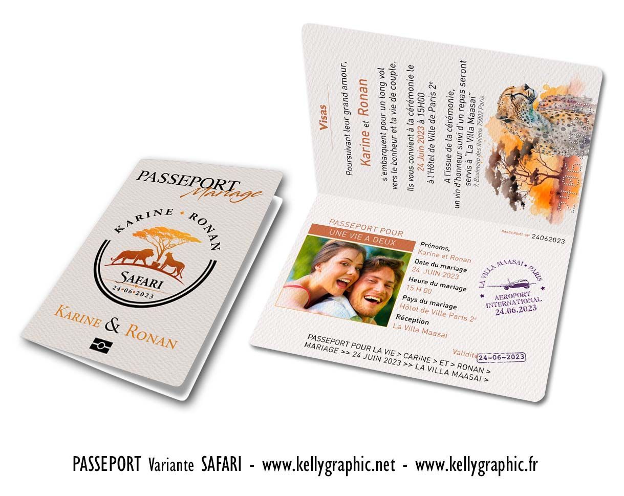 Faire-part mariage, Passeport Safari Afrique Faire-part mariage, Passeport Safari Afrique