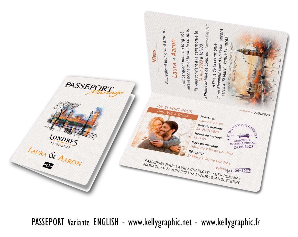 Faire-part mariage, Passeport Angleterre Londres Faire-part mariage, Passeport Angleterre Londres