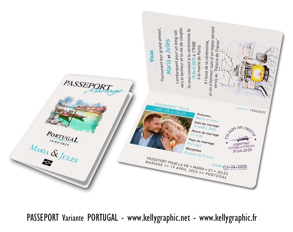 Faire-part mariage, Passeport Portugal Faire-part mariage, Passeport Portugal