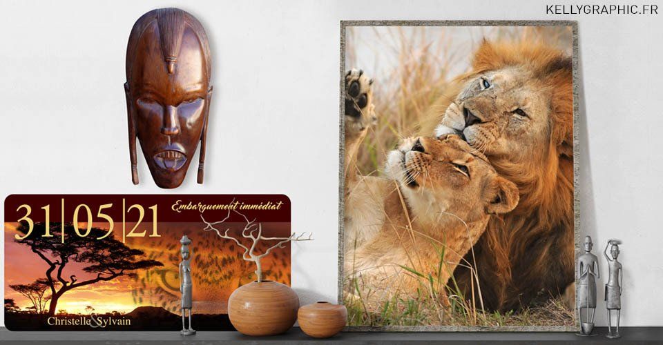 Faire-part mariage voyage billet avion carte embarquement afrique safari Faire-part mariage billet avion Afrique safari