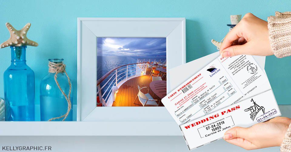 Faire-part mariage croisière billet bateau Faire-part mariage voyage billet bateau croisière