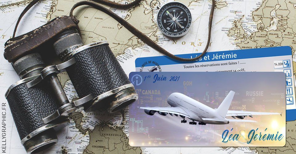 Faire-part Mariage Billet Avion Voyage avec Photo Faire-part mariage voyage, Billet avion, voyage carton billet embarquement