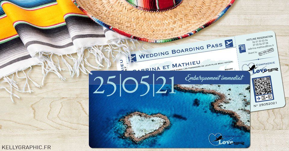 Faire-part mariage voyage billet avion carte embarquement Faire-part mariage billet avion embarquement
