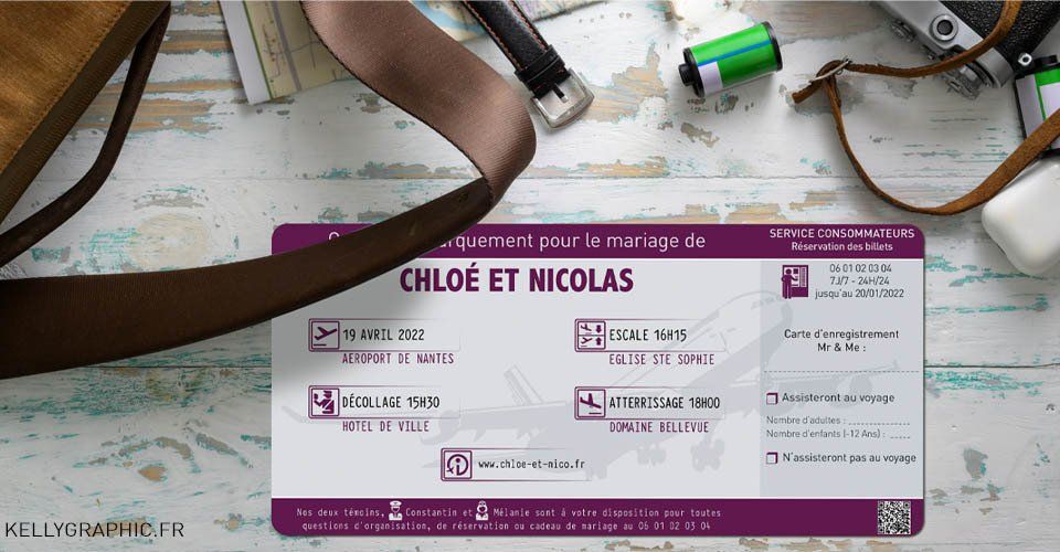 Faire-part mariage voyage billet avion carte embarquement Faire-part mariage billet avion embarquement
