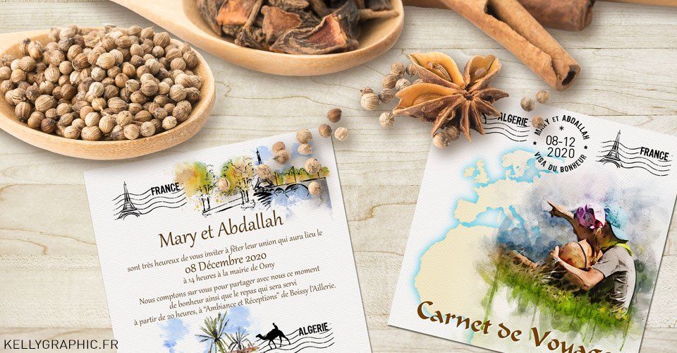 Faire-part mariage carnet de voyage aquarelles Faire-part mariage carnet de voyage aquarelles