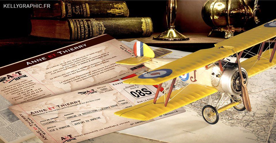 Faire-part mariage billet avion rétro vintage Faire-part mariage billet avion rétro vintage