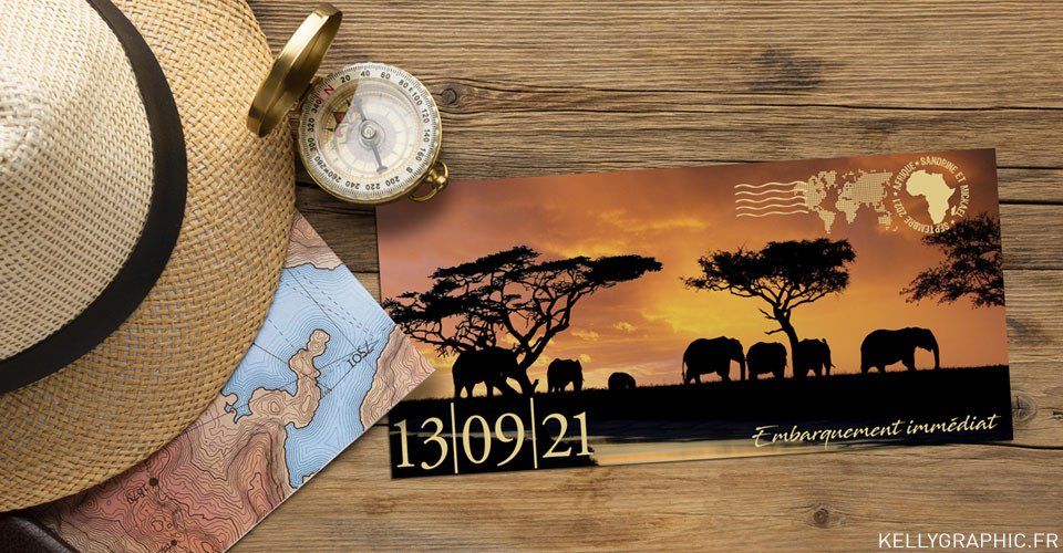 Faire-part mariage billet avion safari Afrique Faire-part mariage billet avion safari Afrique