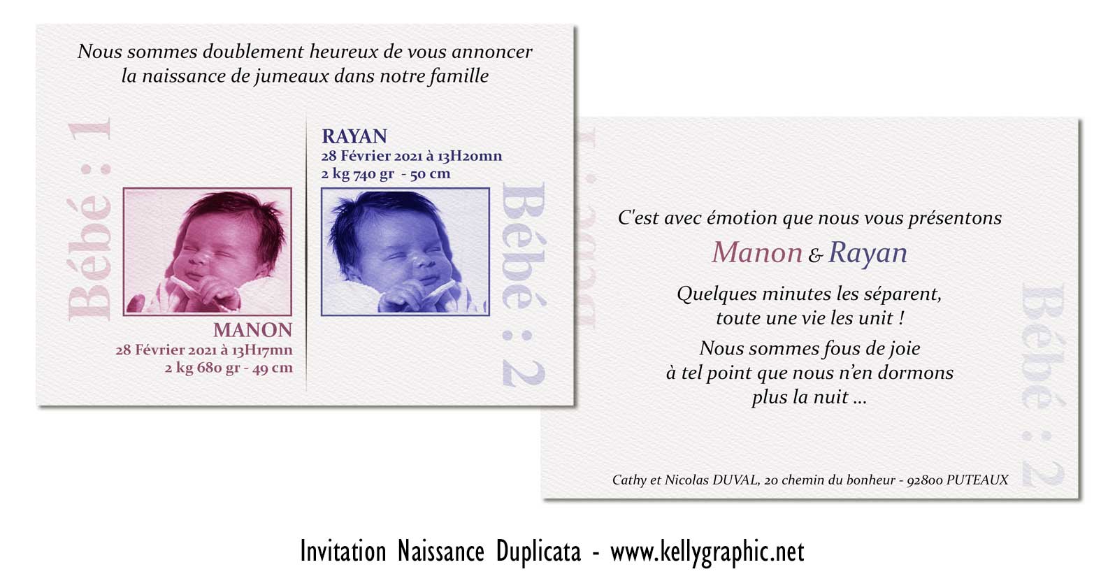 Faire-part naissance bébé jumeaux Faire-part naissance bébé jumeaux