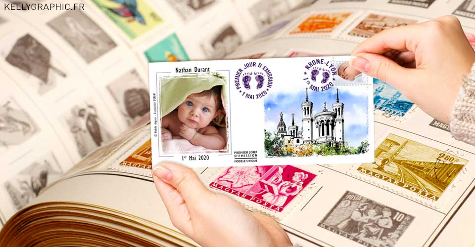 Faire-part naissance bébé timbres
