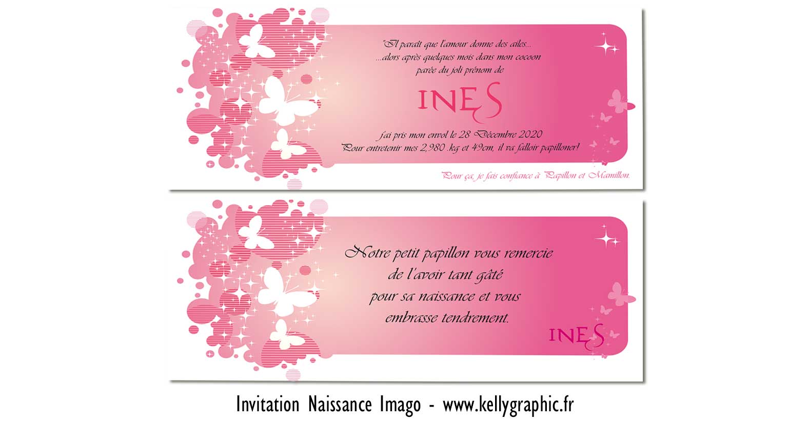 Faire-part naissance, baptême, papillons, fées Faire-part naissance, baptême, papillons, fées
