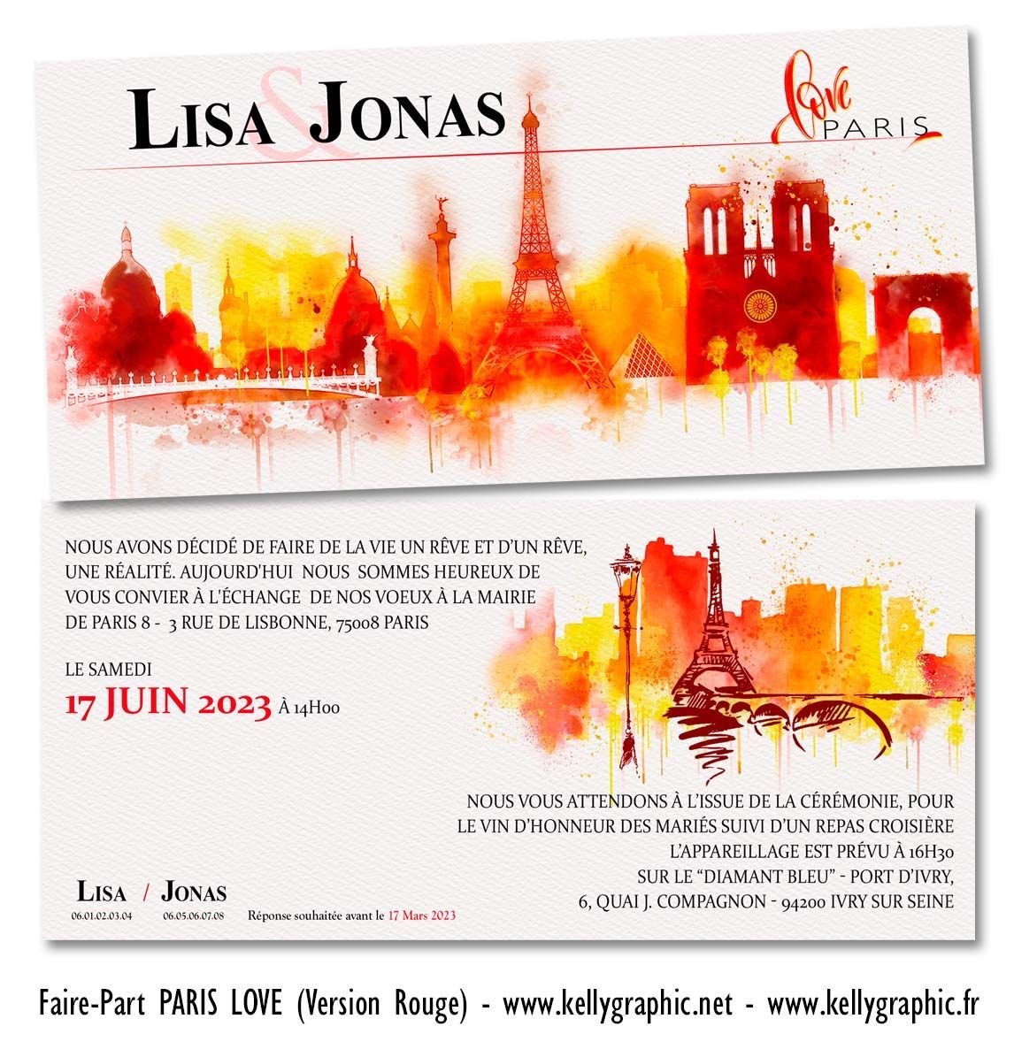 Faire-part mariage aquarelle Paris Love Faire-part mariage aquarelle Paris Love