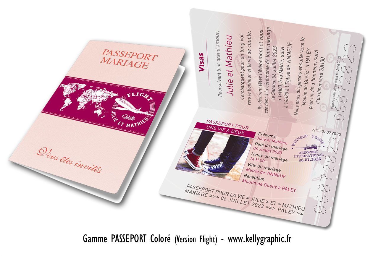 Faire-part mariage, Passeport Avion Planisphère Rose Faire-part mariage, Passeport Avion Planisphère Rose