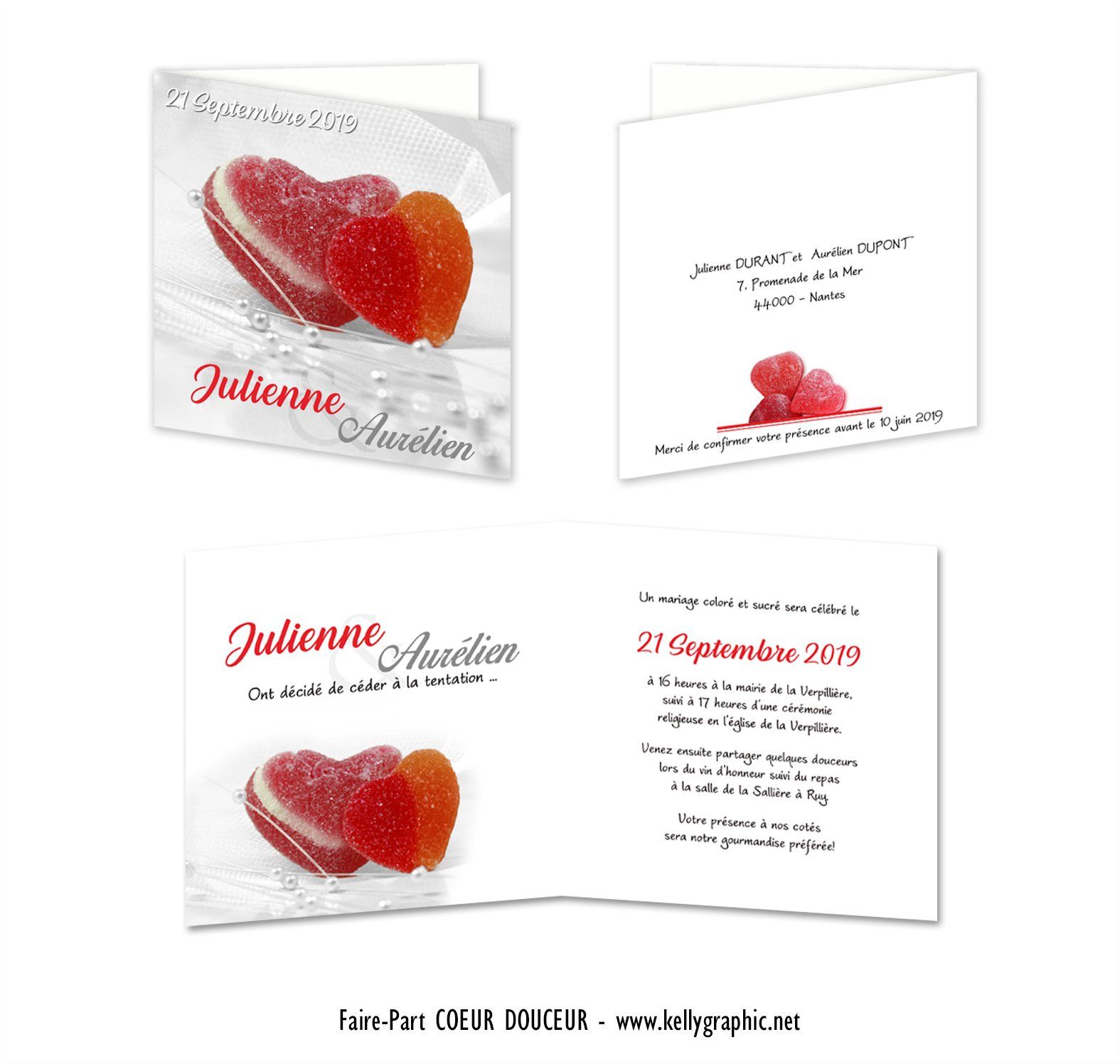 Faire-part Mariage coeur Pâte de fruits Faire-part Mariage coeur Pâte de fruits