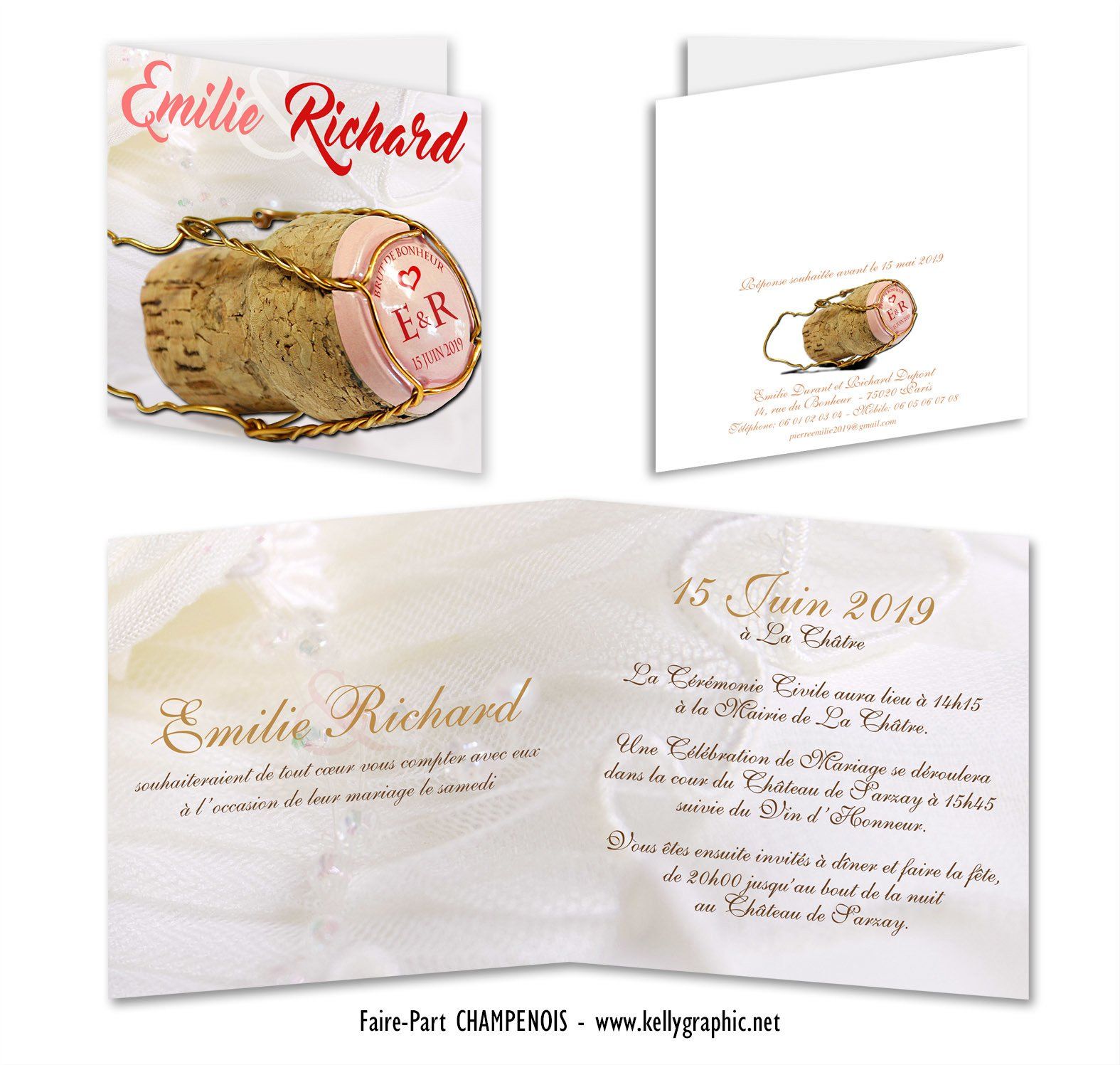 Faire-part de mariage bouchon de champagne Faire-part de mariage Champagne