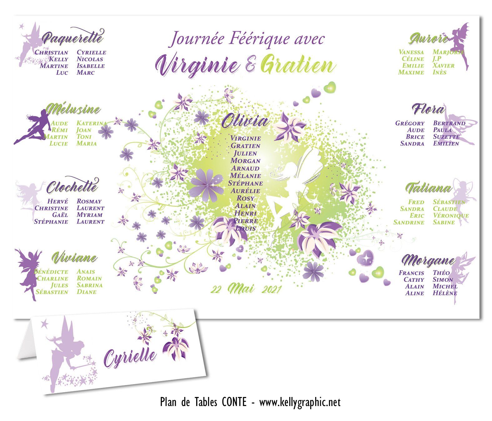 Plan de Tables mariage fées Disney Plan de Tables personnalisé mariage fées Disney