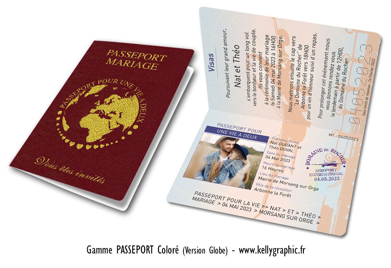 Faire-part mariage, Passeport Planisphère Faire-part mariage, Passeport Planisphère
