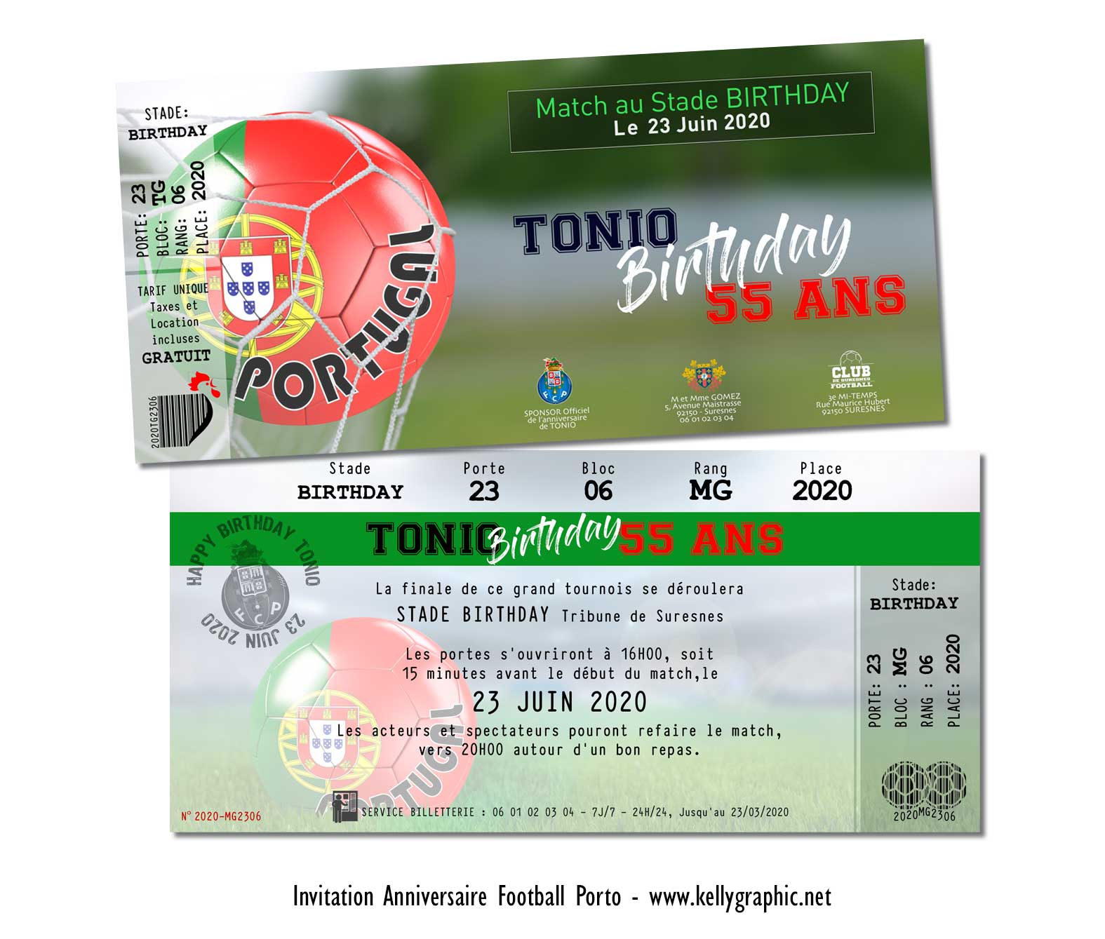 carte anniversaire foot Porto Invitation, carte cartons anniversaire Ado Adultes Enfants foot Porto