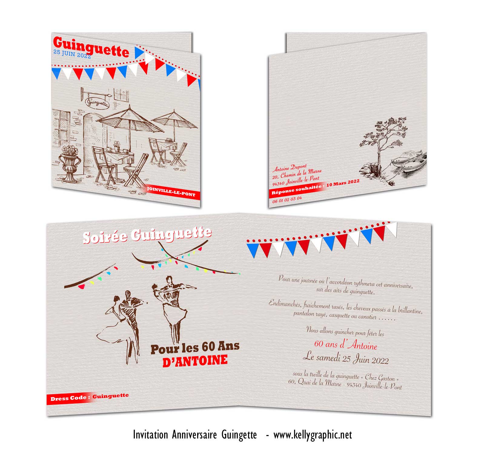 carton d'invitation soirée guinguette Invitation, carte cartons anniversaire Ado Adultes Enfants soirée guinguette