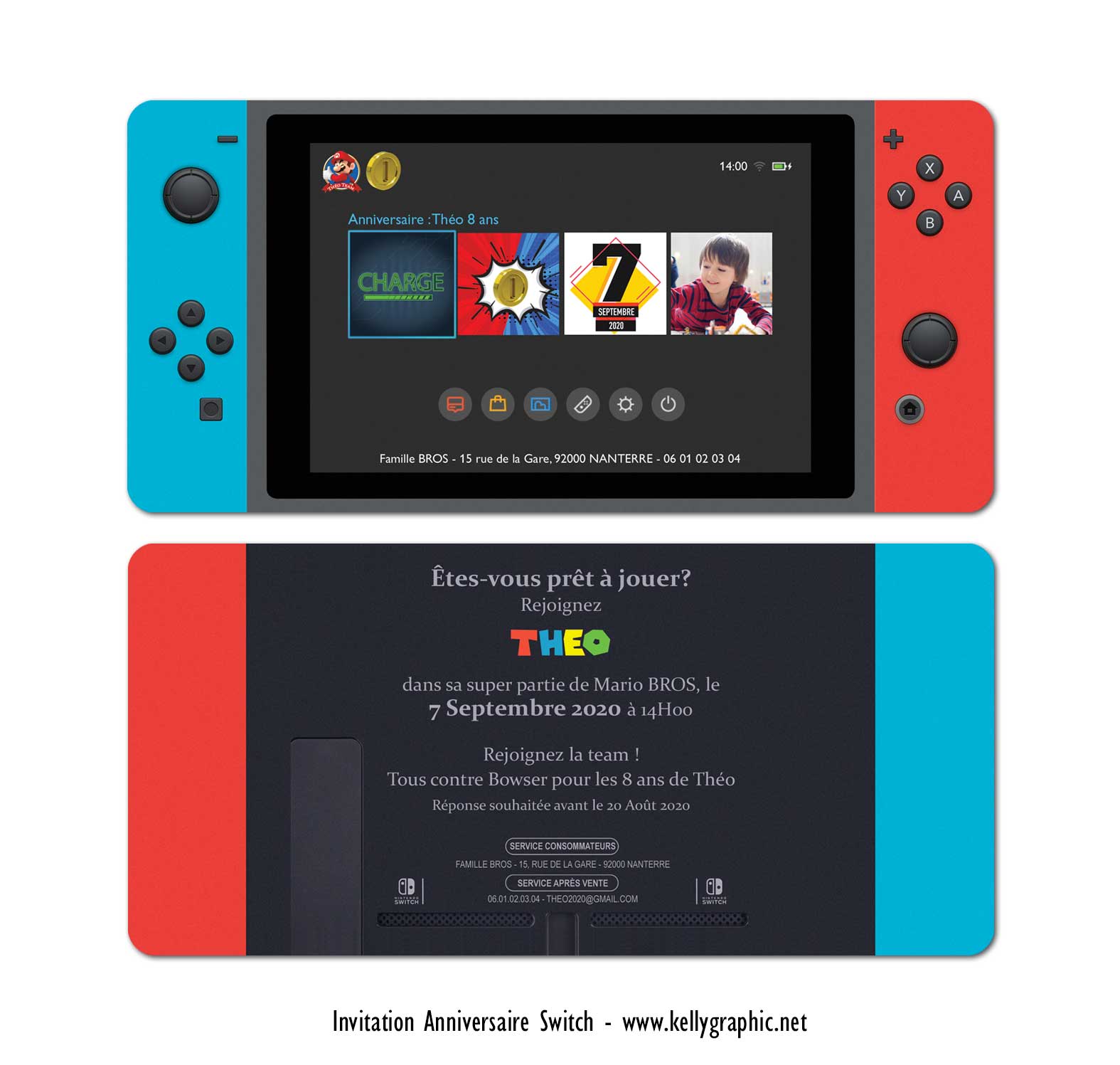 carte anniversaire switch Invitation, carte cartons anniversaire Ado Adultes Enfants Switch