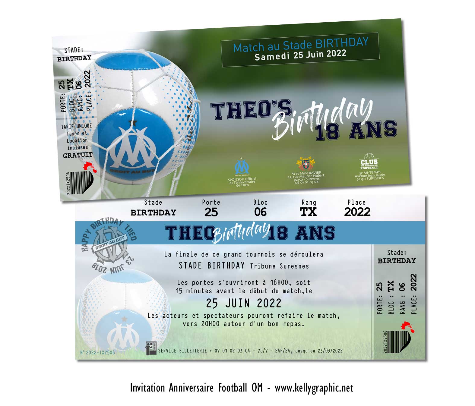 carte anniversaire foot OM Invitation, carte cartons anniversaire Ado Adultes Enfants foot OM