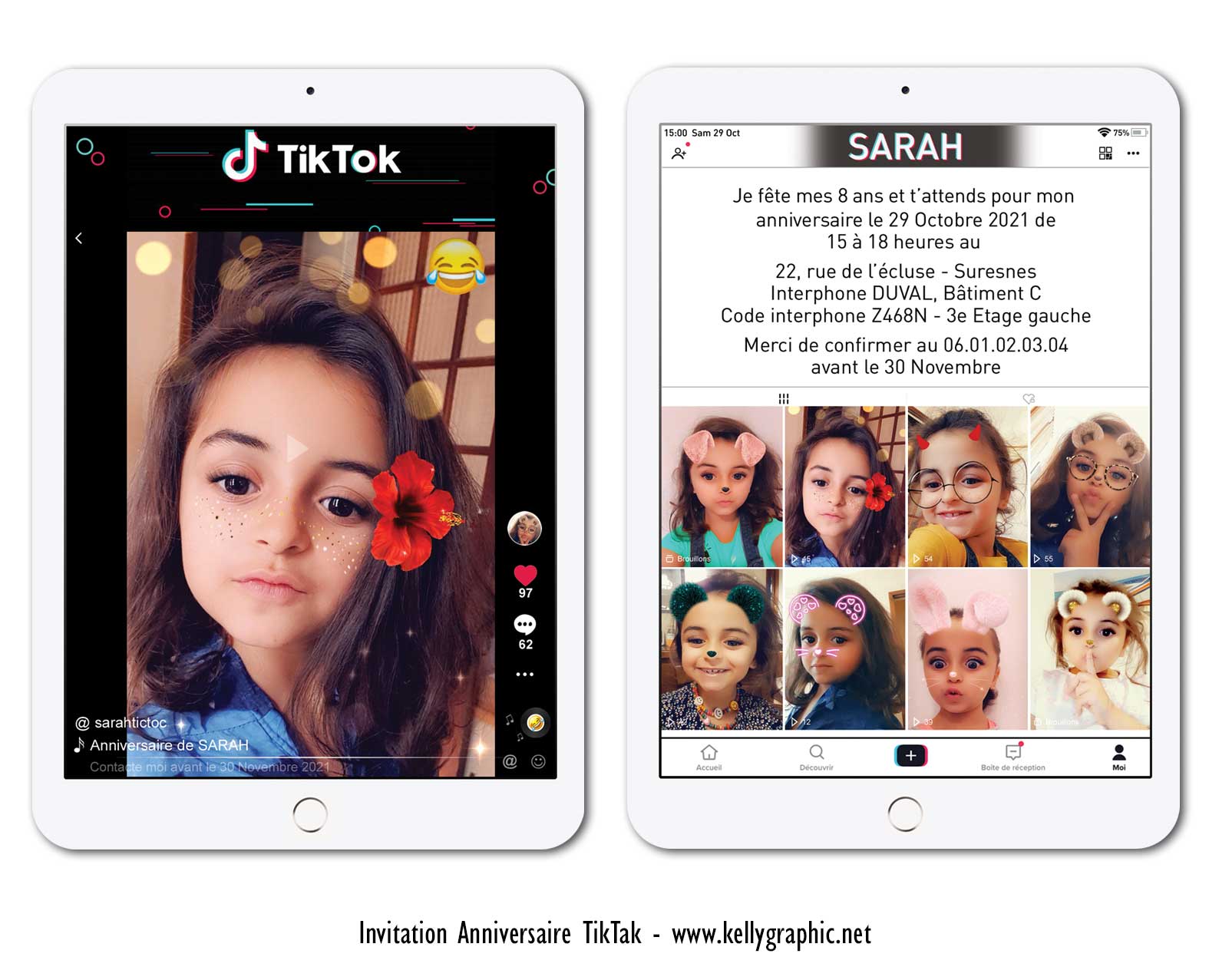 Faire-part Carton invitation Anniversaire TikTok Invitation, carte cartons anniversaire Ado Adultes Enfants TikTok