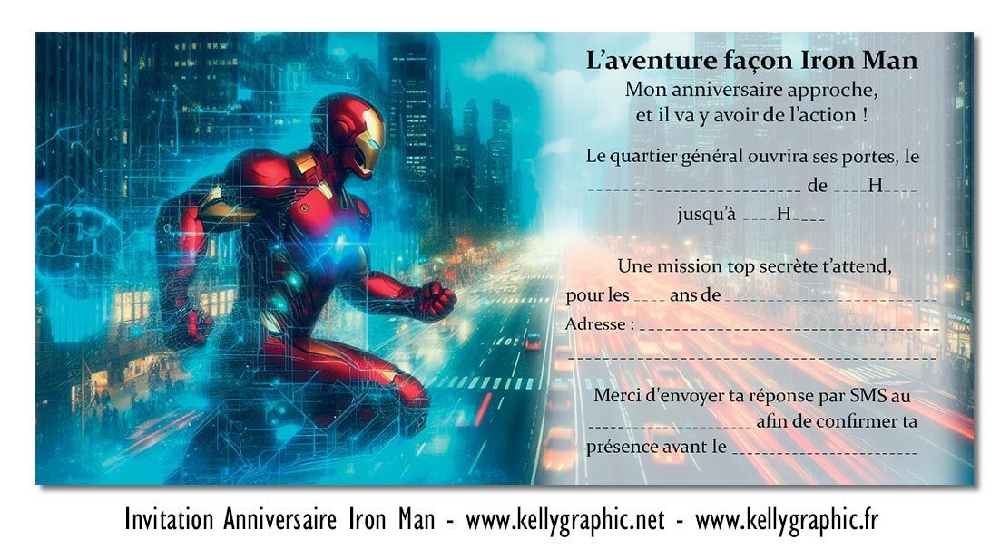 Carton invitation anniversaire IronMan Carte anniversaire IronMan