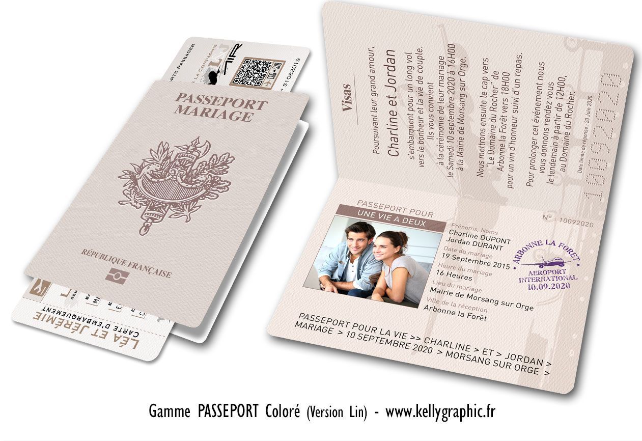 Faire-part mariage, Passeport Lin Nude Faire-part mariage, Passeport Lin Nude